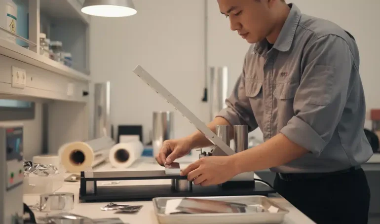 Adhesion Tester NOVOTEST C15178 - alat penguji dengan tampilan digital untuk mengukur kekuatan lapisan pada kemasan.