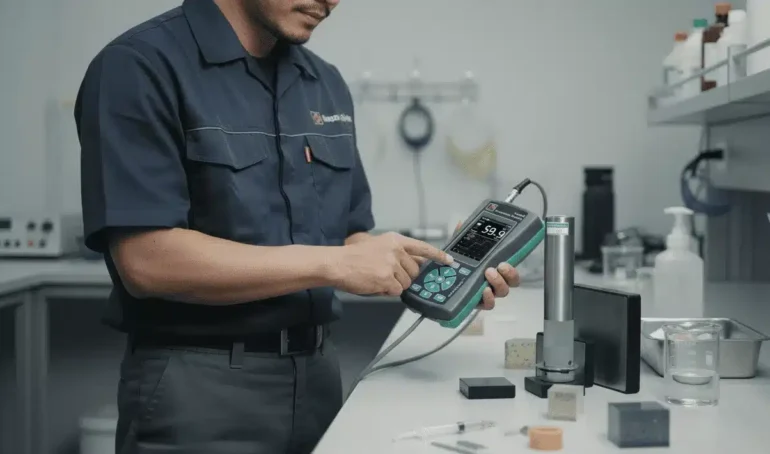 Alat Pengukur Kekerasan NOVOTEST TU3 - perangkat genggam untuk uji kekerasan portabel, deteksi void resin secara non-destruktif.