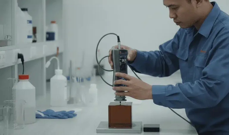 Alat Pengukur Kekerasan NOVOTEST TU3 - perangkat genggam digital untuk monitoring curing resin epoxy secara real-time.