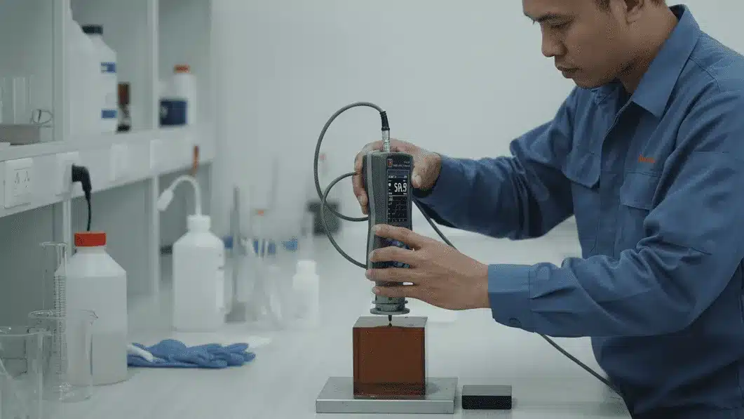 Alat Pengukur Kekerasan NOVOTEST TU3 - perangkat genggam digital untuk monitoring curing resin epoxy secara real-time.
