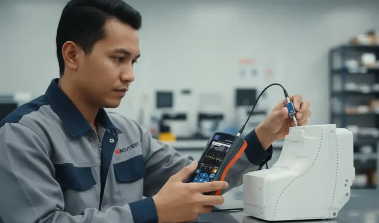 Alat Pendeteksi Retakan NOVOTEST UD2301 - perangkat flaw detector dengan layar digital dan probe ultrasonik.