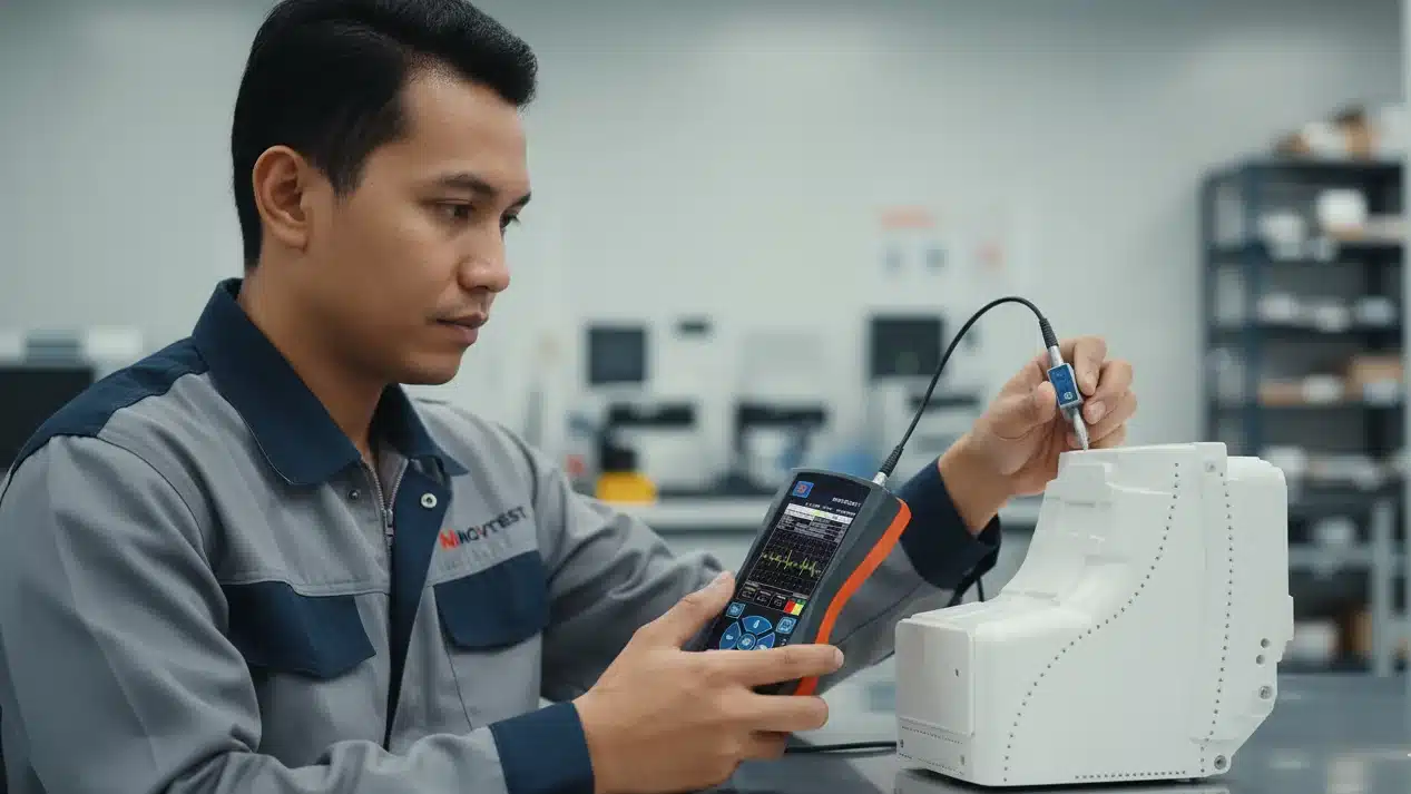 Alat Pendeteksi Retakan NOVOTEST UD2301 - perangkat flaw detector dengan layar digital dan probe ultrasonik.