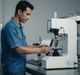 Alat Uji Kekerasan Analog NOVOTEST TB-BRV - tampak depan instrumen dengan probe dan layar analog.