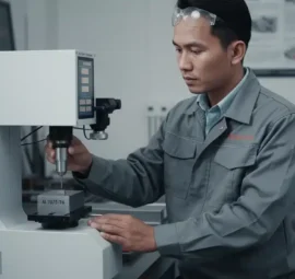 Alat Uji Kekerasan Analog NOVOTEST TB-BRV - Tampak depan alat uji kekerasan analog dengan dial gauge pada dudukan logam