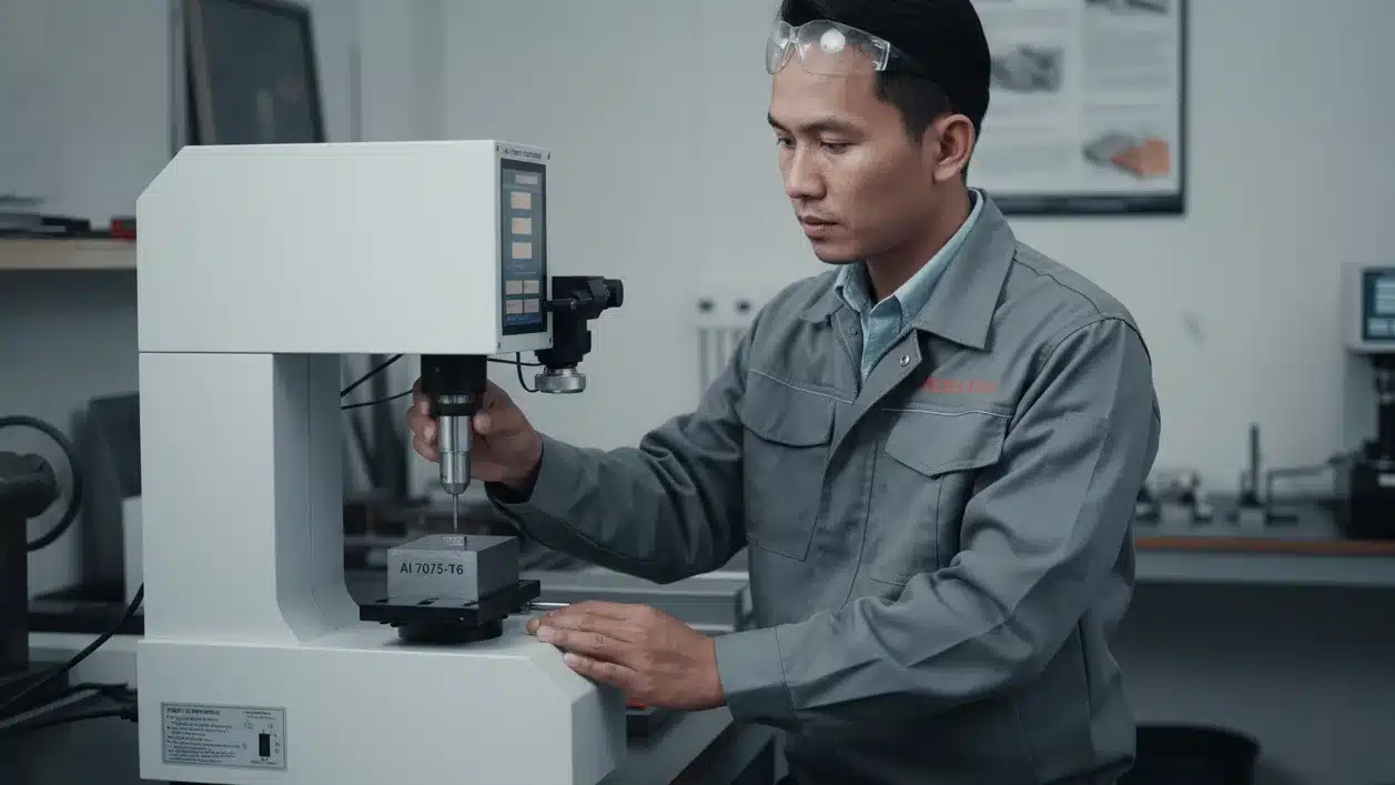 Alat Uji Kekerasan Analog NOVOTEST TB-BRV - Tampak depan alat uji kekerasan analog dengan dial gauge pada dudukan logam