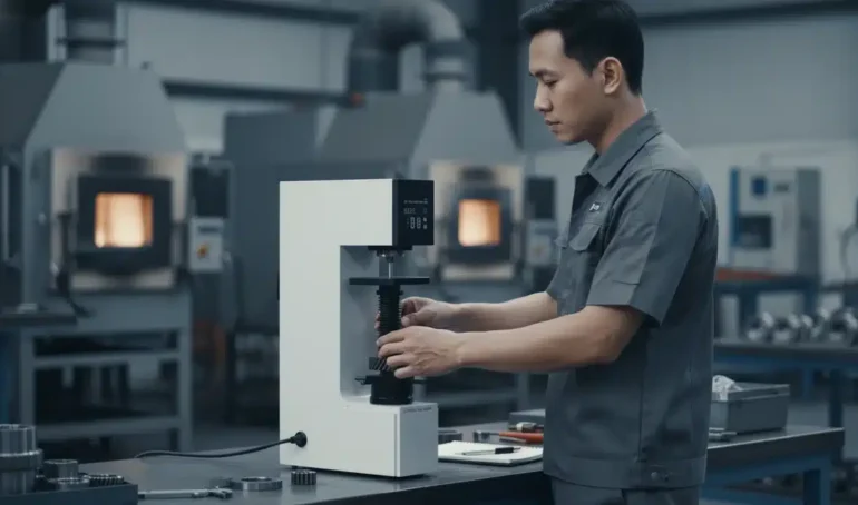 Alat Uji Kekerasan Digital Brinell NOVOTEST TB-B-C - tampilan alat uji kekerasan digital dengan probe dan layar