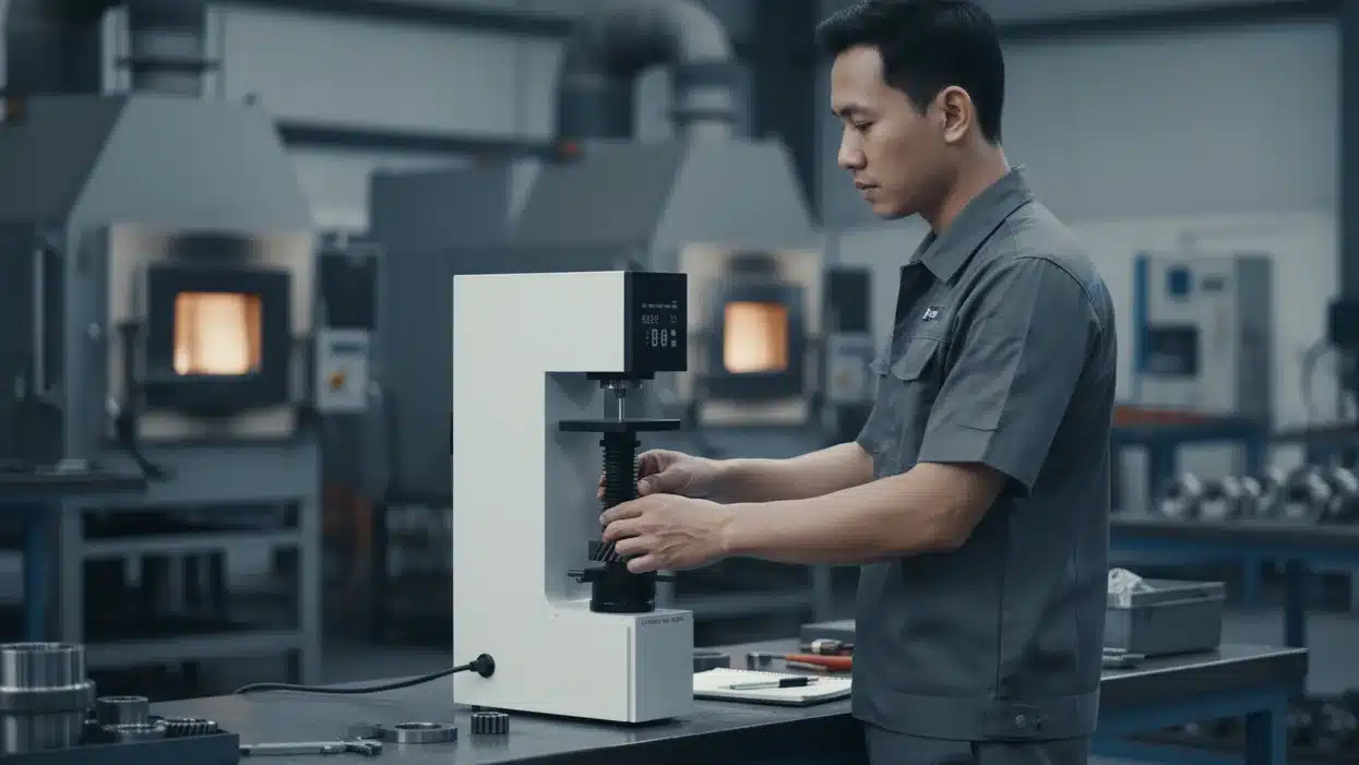 Alat Uji Kekerasan Digital Brinell NOVOTEST TB-B-C - tampilan alat uji kekerasan digital dengan probe dan layar