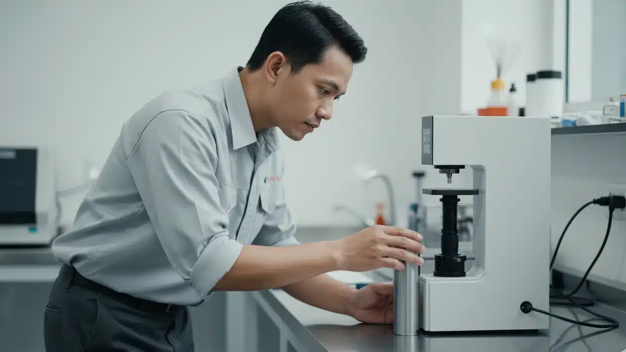 Alat Uji Kekerasan Digital Brinell NOVOTEST TB-B-C - tampilan alat pengukur kekerasan digital untuk pipa berdinding tipis