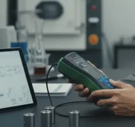Alat Uji Kekerasan Gabungan NOVOTEST T-UD3 - perangkat portabel dengan layar digital dan dua probe untuk uji kekerasan rel kereta api.