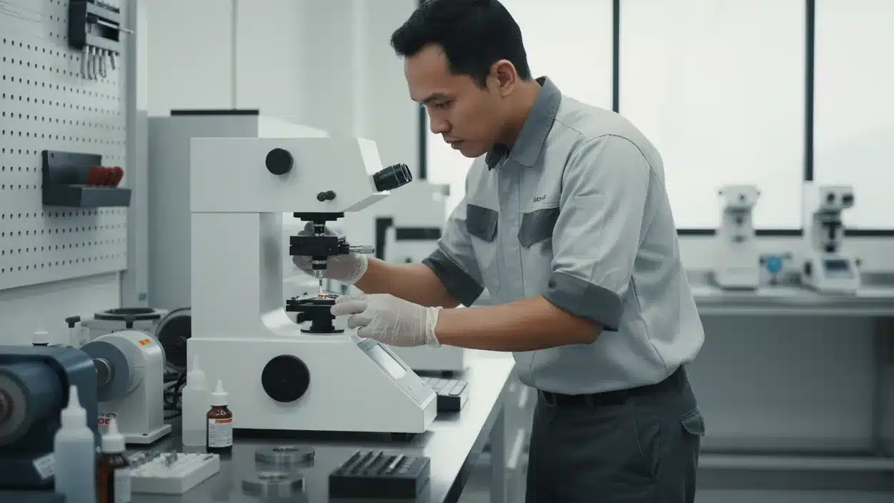 Alat Uji Kekerasan Mikro NOVOTEST TB-MCV-1M - Mikrohardness tester untuk deteksi retak lelah pada lubang countersink