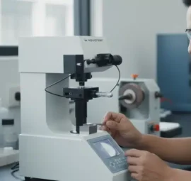 Alat Uji Kekerasan Mikro NOVOTEST TB-MCV-1M - Tampilan depan alat uji mikro Vickers untuk preparasi sampel akurat.