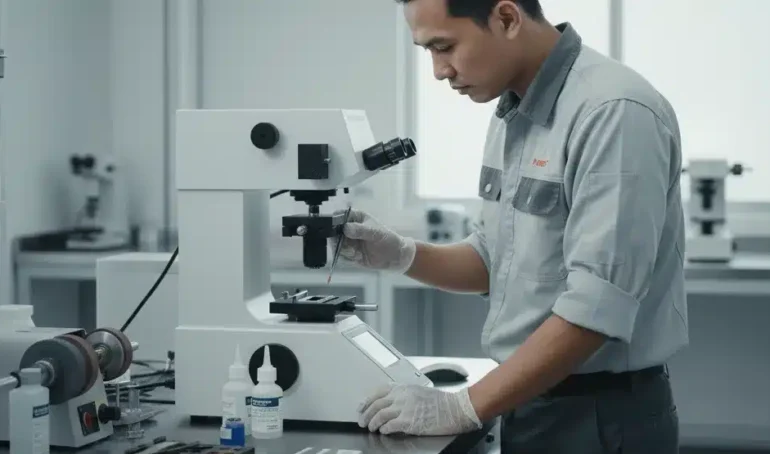 Alat Uji Kekerasan Mikro NOVOTEST TB-MCV-1M - perangkat uji dengan mikroskop dan layar digital