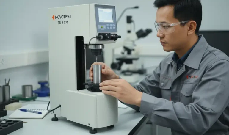 Alat Uji Kekerasan NOVOTEST TB-B-CM - perangkat uji kekerasan di atas blok baja untuk deteksi retak.