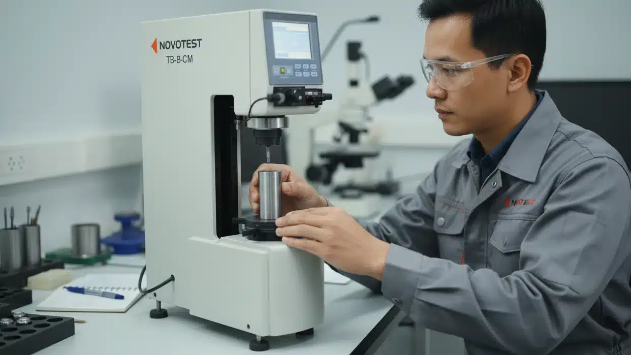 Alat Uji Kekerasan NOVOTEST TB-B-CM - perangkat uji kekerasan di atas blok baja untuk deteksi retak.
