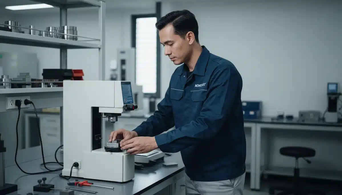 Alat Uji Kekerasan NOVOTEST TB-B-CM - perangkat genggam dengan layar digital dan probe uji