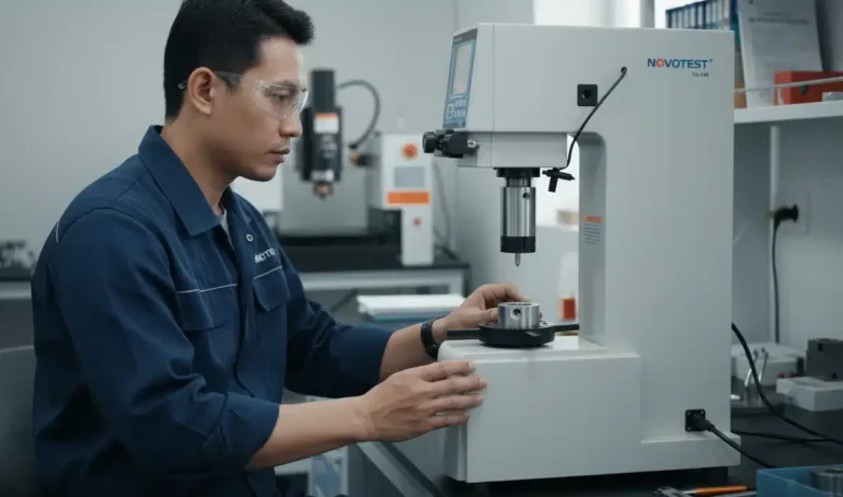 Alat Uji Kekerasan NOVOTEST TB-B-CM - tampilan alat pengukur kekerasan presisi untuk deteksi microcracks pada die EDM