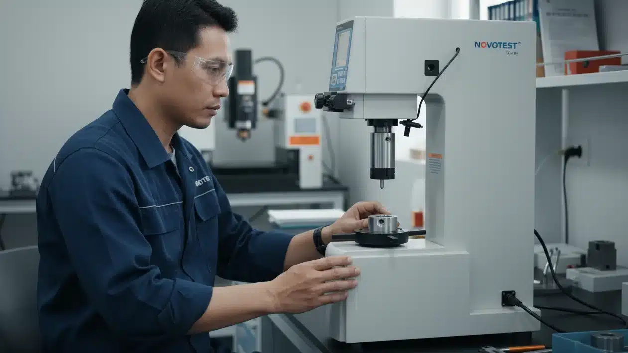 Alat Uji Kekerasan NOVOTEST TB-B-CM - tampilan alat pengukur kekerasan presisi untuk deteksi microcracks pada die EDM