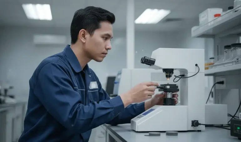 Alat Uji Kekerasan NOVOTEST TB-MCV-10 - perangkat pengukur kekerasan untuk mencegah retak pada paket IC tipis