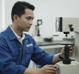 Alat Uji Kekerasan NOVOTEST TB-R - Perangkat digital dengan layar dan probe untuk uji kekerasan akurat.