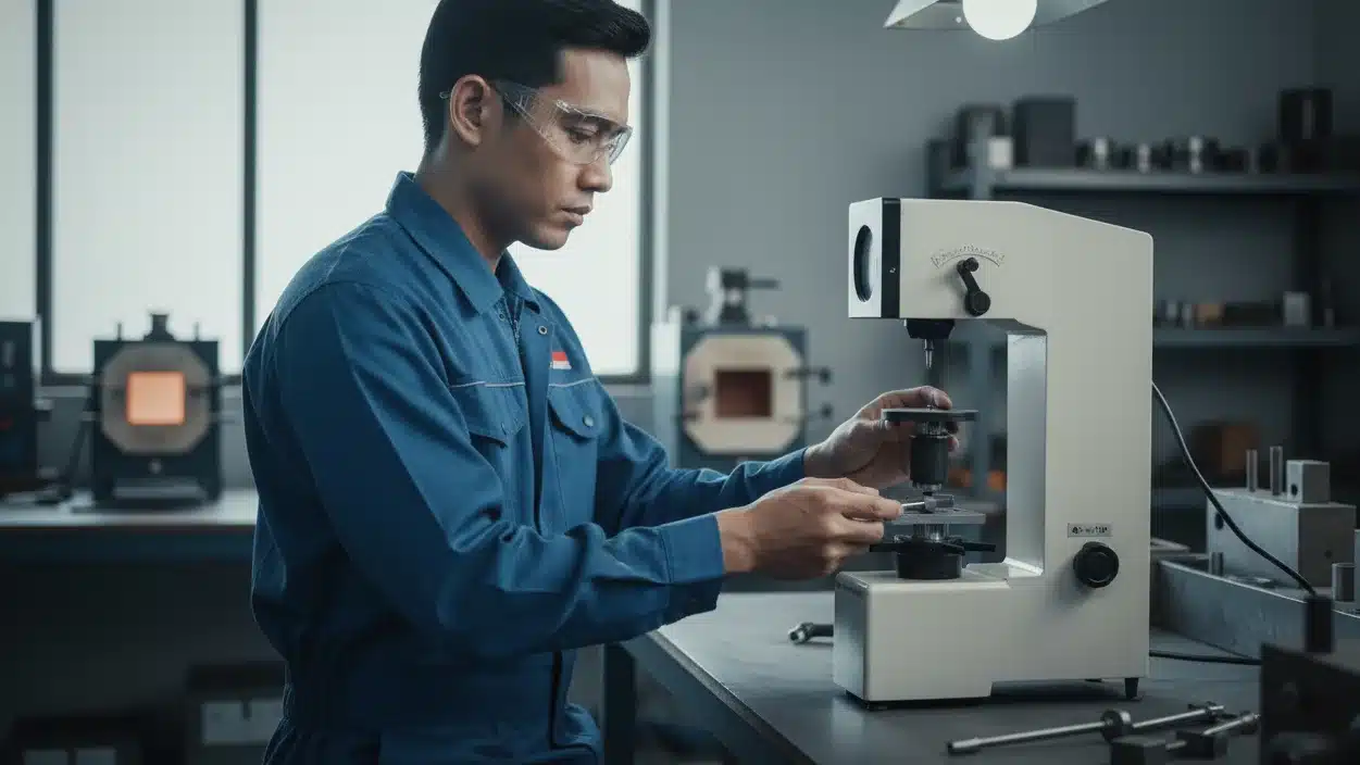 Alat Uji Kekerasan NOVOTEST TB-R - tampak depan alat portabel dengan layar digital, probe, dan tombol kontrol