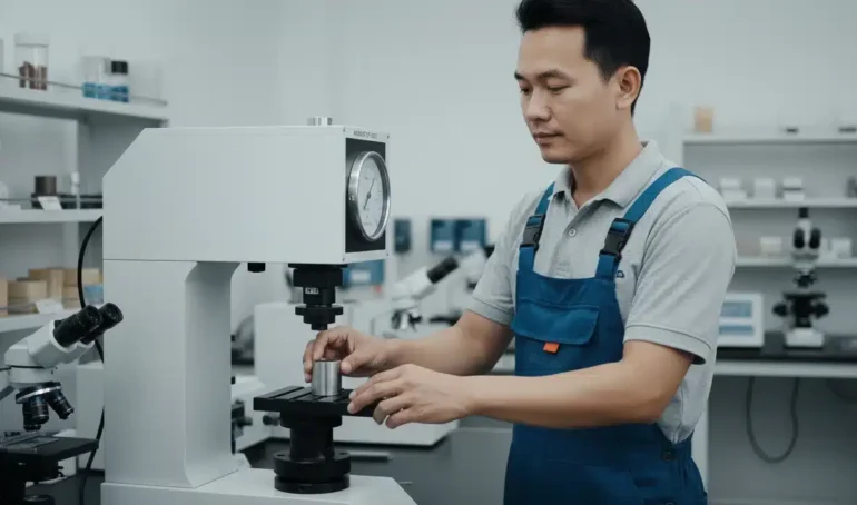 Alat Uji Kekerasan Analog NOVOTEST TB-BRV-D - perangkat analog dengan dial gauge untuk mapping kekerasan non-destruktif pada perhiasan