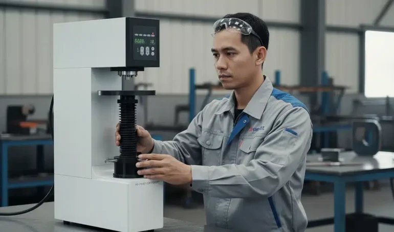 Alat Uji Kekerasan Digital NOVOTEST TB-R-C - tampak depan alat pengukur kekerasan digital untuk las sheet metal