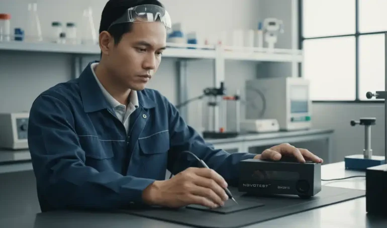 Alat Uji Kekerasaan NOVOTEST BH2815 - perangkat digital dengan probe untuk mengukur kekerasan lapisan waterproof.