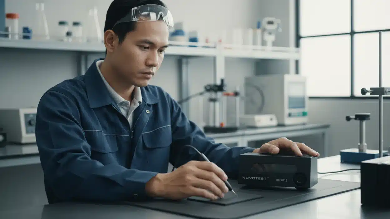 Alat Uji Kekerasaan NOVOTEST BH2815 - perangkat digital dengan probe untuk mengukur kekerasan lapisan waterproof.