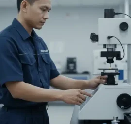 NOVOTEST TB-MCV-1A alat uji kekerasan mikro Vickers - tampak depan perangkat dengan layar digital dan indentor