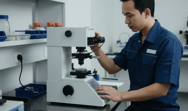 Alat Uji Kekerasan NOVOTEST TB-MCV-1A - Perangkat uji kekerasan mikro Vickers digital portabel.