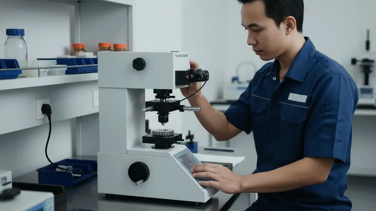 Alat Uji Kekerasan NOVOTEST TB-MCV-1A - Perangkat uji kekerasan mikro Vickers digital portabel.