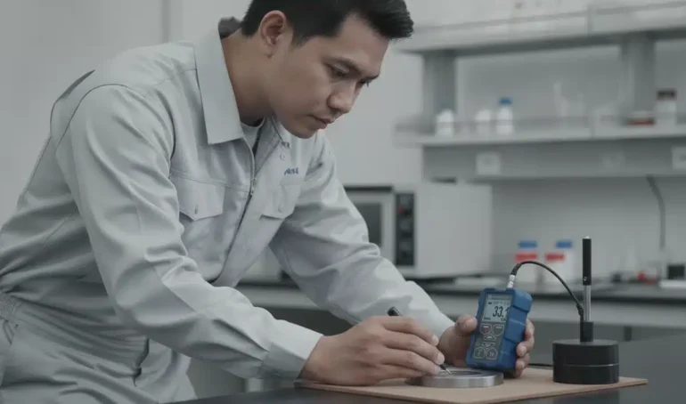 verifikasi kekerasan logam setelah proses curing menggunakan NOVOTEST TD2