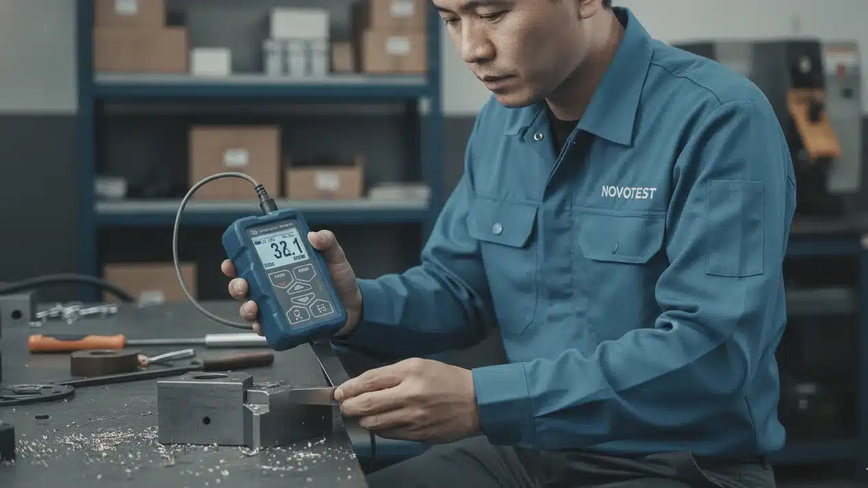 Alat Ukur Kekerasan Logam NOVOTEST TUD2 - Probe UCI 10N mendeteksi surface softening pada blade turbin gas tipis.
