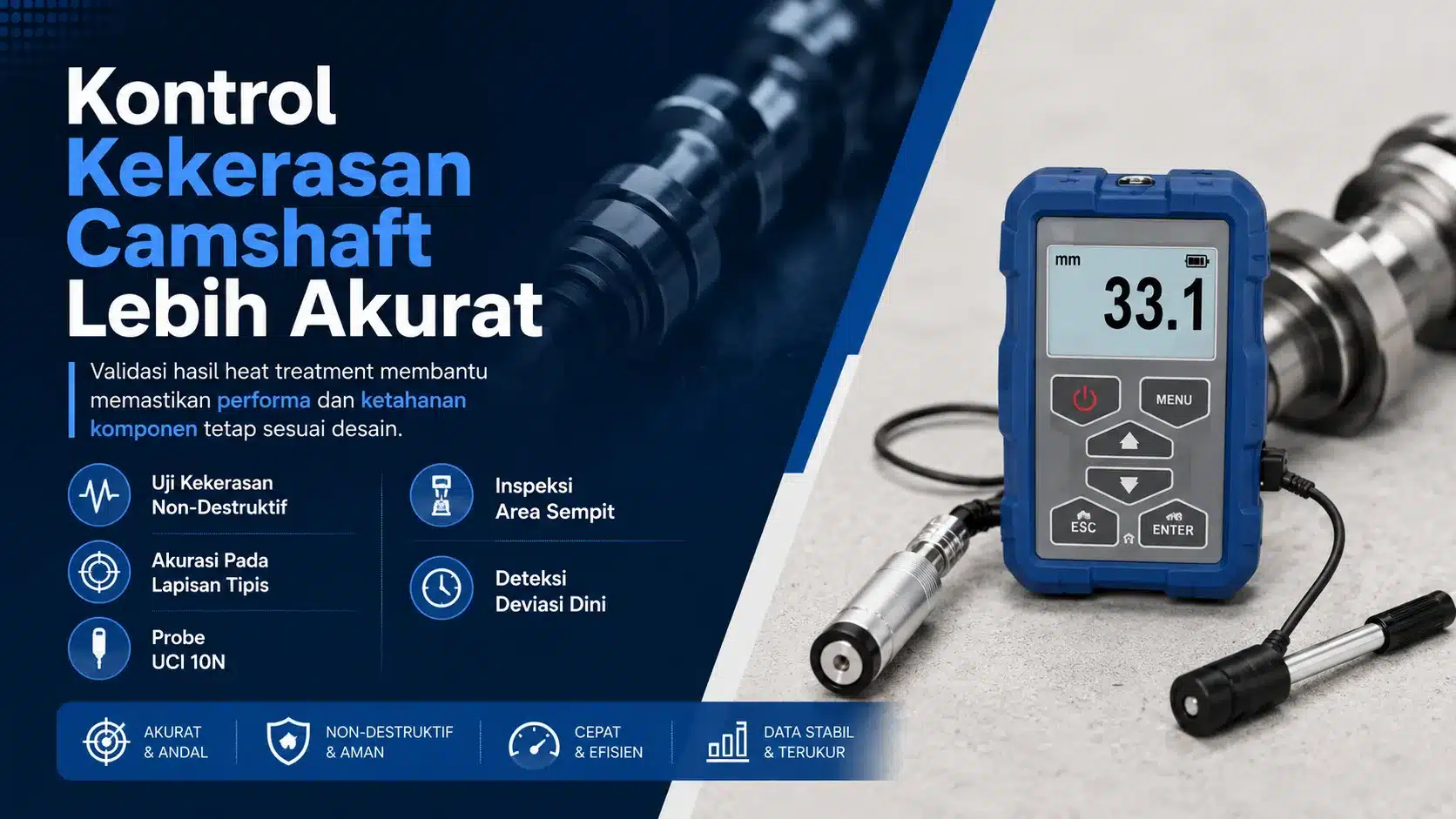 NOVOTEST TUD2 - alat ukur kekerasan logam portabel dengan probe UCI untuk camshaft non-destruktif