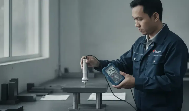 Alat Ukur Kekerasan Logam NOVOTEST TUD2 - tampak depan perangkat uji kekerasan digital portabel