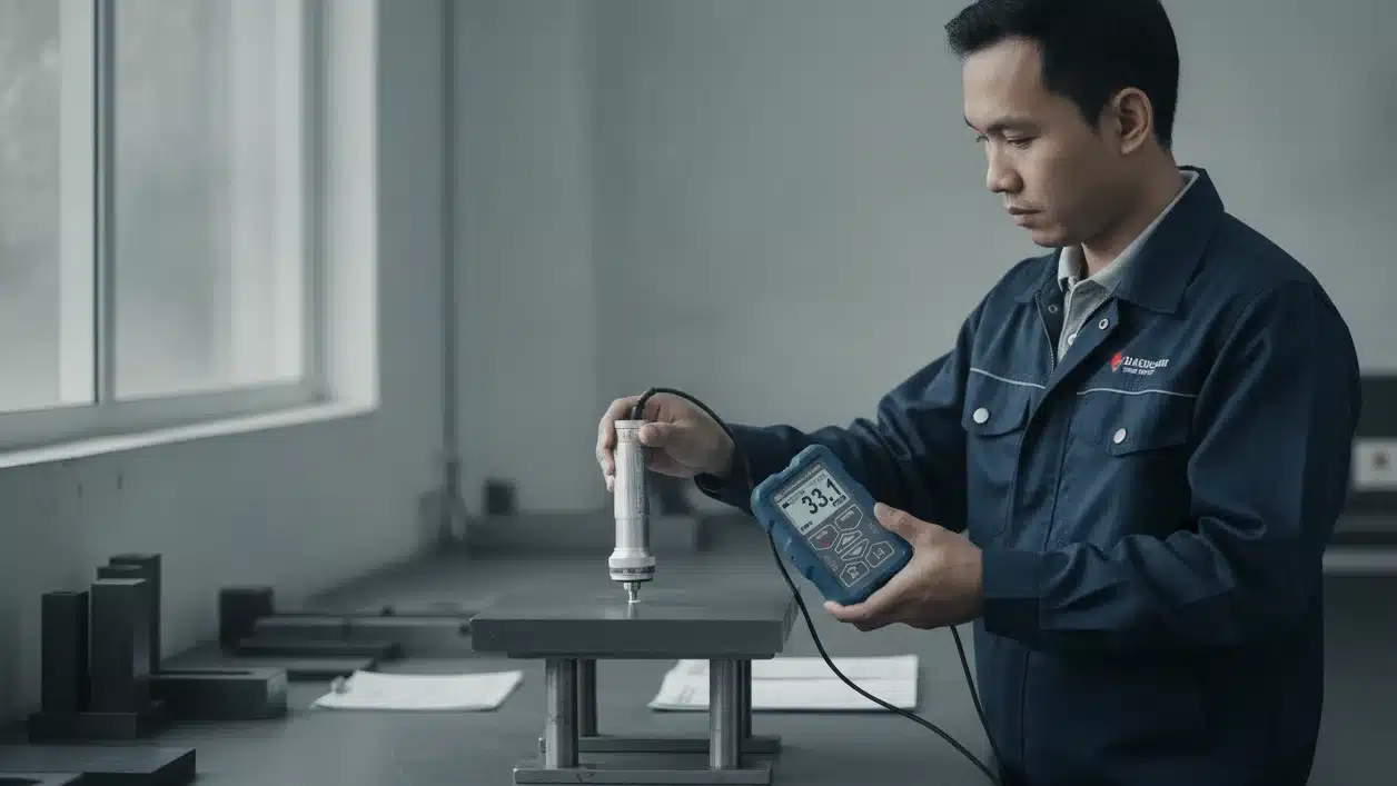 Alat Ukur Kekerasan Logam NOVOTEST TUD2 - tampak depan perangkat uji kekerasan digital portabel