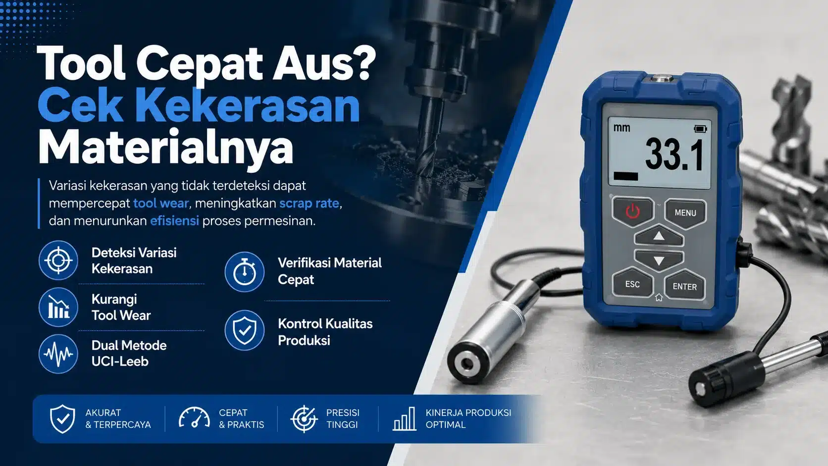 Alat Ukur Kekerasan Logam NOVOTEST TUD2 - Perangkat portabel dengan layar digital dan probe untuk pengukuran kekerasan logam dual-metode.