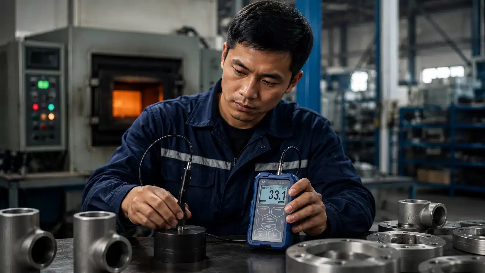 mengukur kualitas kekerasan logam pasca heat treatment menggunakan NOVOTEST TD2