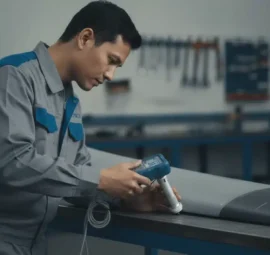 Alat Ukur Kekerasan Logam NOVOTEST TUD2 - Tester kekerasan logam digital dengan probe dan layar, digunakan untuk uji tarik blade non-destruktif.