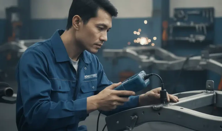 Alat Ukur Kekerasan Logam NOVOTEST TUD2 - perangkat portabel dengan layar digital dan probe untuk uji kekerasan logam