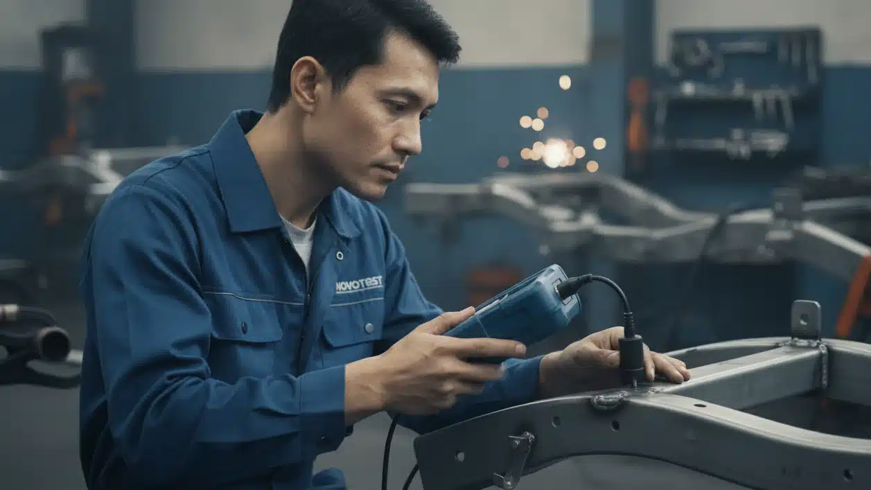 Alat Ukur Kekerasan Logam NOVOTEST TUD2 - perangkat portabel dengan layar digital dan probe untuk uji kekerasan logam
