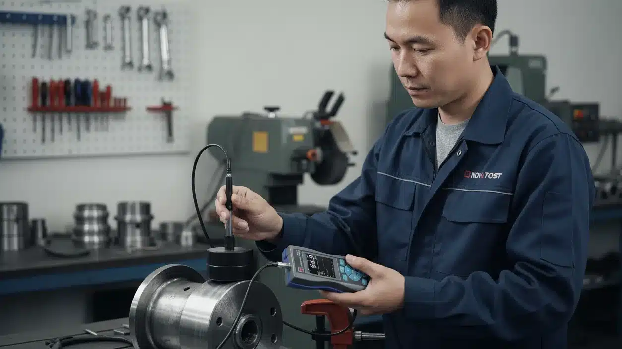 Alat Uji Kekerasan NOVOTEST TD3 - perangkat digital dengan probe untuk uji kekerasan pada logam.