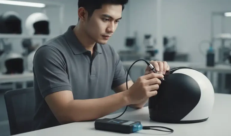 pengukuran ketebalan cat menggunakan coating thickness meter novotest untuk mengukur ketebalan cat pada helm kendaraan