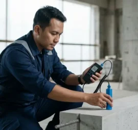 verifikasi posisi rebar menggunakan alat ukur novotest