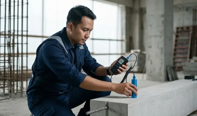 verifikasi posisi rebar menggunakan alat ukur novotest