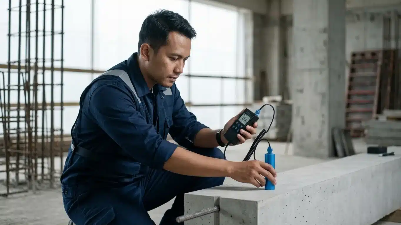 verifikasi posisi rebar menggunakan alat ukur novotest