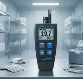 alat ukur temperature suhu dan kelembapan dalam ruang penyimpanan produk farmasi untuk mencegah kondensasi pada kemasan produk farmasi