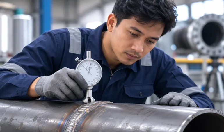 Ukur kedalaman alur sempit pada sambungan las pipeline menggunakan novotest limit