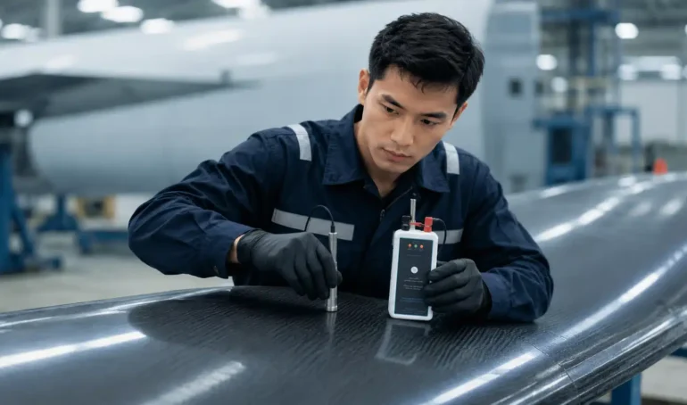 pengukuran porositas pada wing panel menggunakan novotest