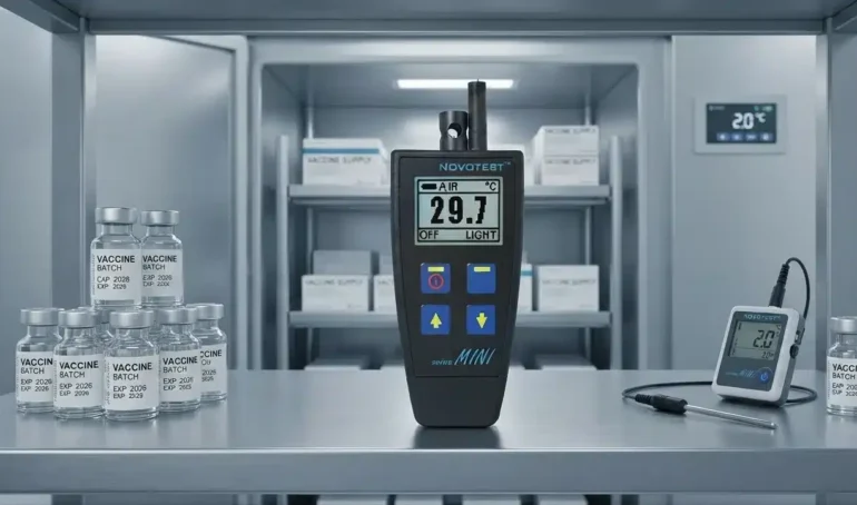 alat ukur titik embun pada cold storage vaksin untuk monitoring suhu kelembapan dan perhitungan titik embun